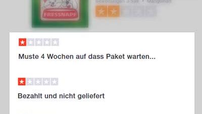 Screenshots der Trustpilot-Bewertungen des Fressnapf-Shops