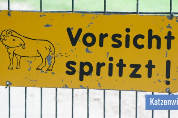 Schild, auf dem "Vorsicht spritzt!" steht