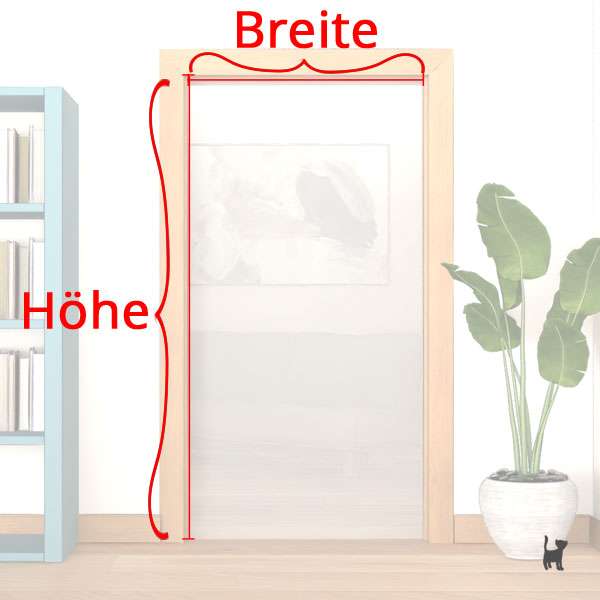 Die Grafik zeigt einen Türrahmen. Die Breite und Höhe sind jeweils farbig hervorgehoben und beschriftet, damit du weißt, von wo bis wo du nachmessen musst.